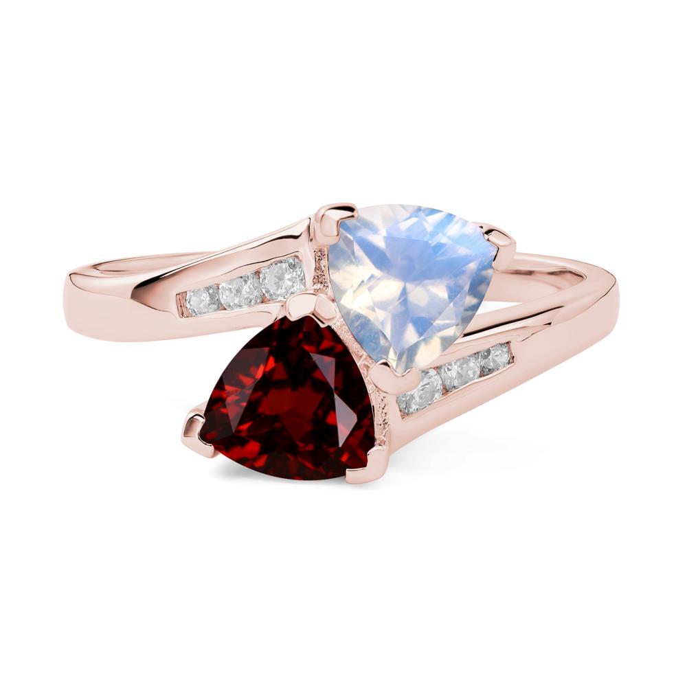 Orane Red Garnet and Aquamarine 2 Stone with Side Diamonds Womens Bypass Engagement  Ring 0.87 ctw 14K White Gold | TriJewels